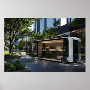Poster Vaina de escritório móvel futurista na natureza ur