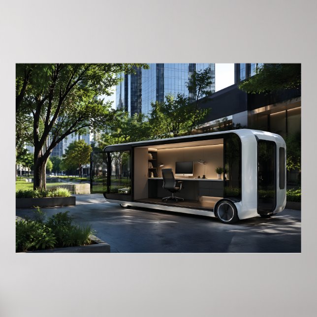 Poster Vaina de escritório móvel futurista na natureza ur (Frente)