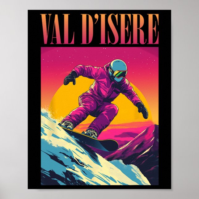 Poster Val D'isere France Retro Snowboard (Frente)