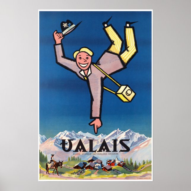 Pôster Valais,Suiça,Suisse,Poster de esqui (Frente)