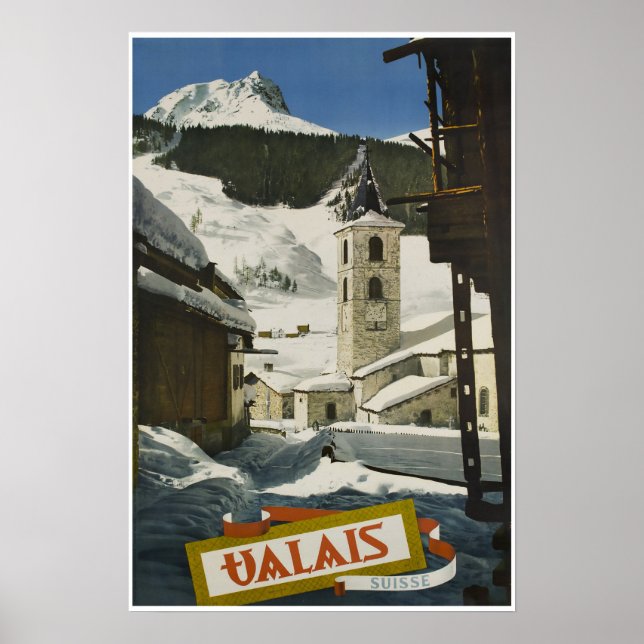 Pôster Valais,Suiça,Suisse,Poster de esqui (Frente)
