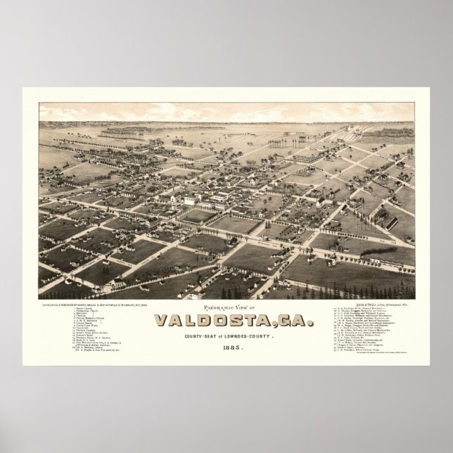 Poster Valdosta, GA Panorâmica - 1885 (Frente)