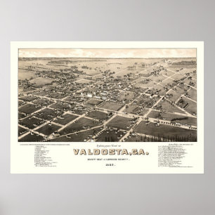 Poster Valdosta, mapa panorâmico de GA - 1885