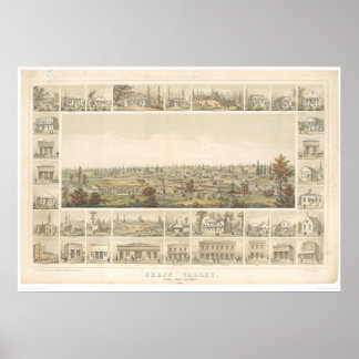 Poster Vale de Grass, CA. Mapa Panorâmico 1858 (0663A)