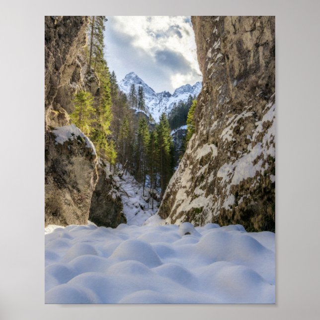 Poster Vale de inverno e primavera e montanhas (Frente)