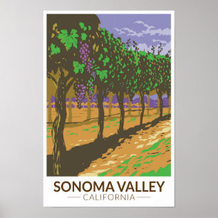 Poster Vale de Sonoma Califórnia Vinícola Viagem Vintage
