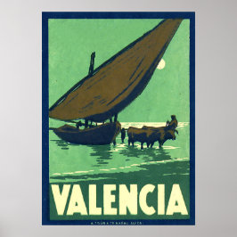 Poster Valência, Espanha, barco de pesca no mar, colheita