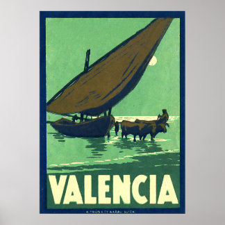 Poster Valência, Espanha, barco de pesca no mar, colheita