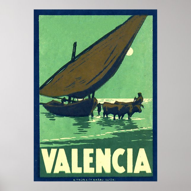 Poster Valência, Espanha, barco de pesca no mar, colheita (Frente)