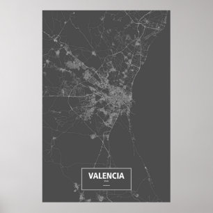Poster Valência, espanha (branca no preto)
