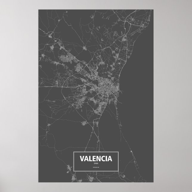 Poster Valência, Espanha (branco a preto) (Frente)