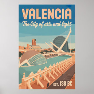 Poster Valência Espanha Retrô Silhueta Urbana Viagem 