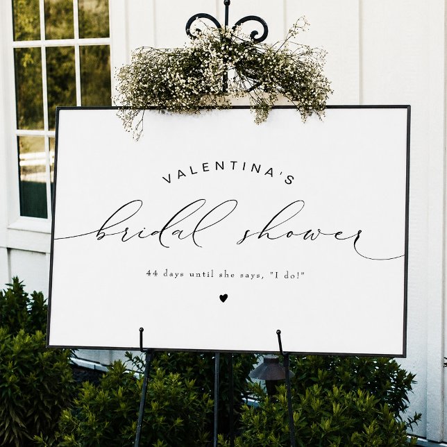 Poster VALENTINA Moderno Script Elegante Chá de Noiva (Elegant Landscape Calligraphy Script Bridal Shower Welcome Sign)