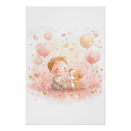 Pôster Valentine Baby & Puppy Nursery Art Print