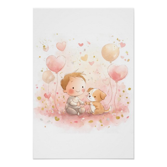 Pôster Valentine Baby & Puppy Nursery Art Print (Frente)