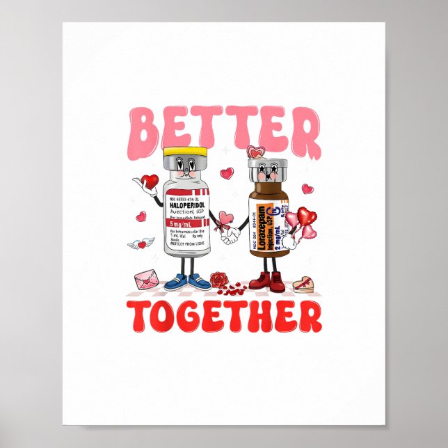 Poster Valentine Better Together Nurse Pink Bow Modern De (Frente)