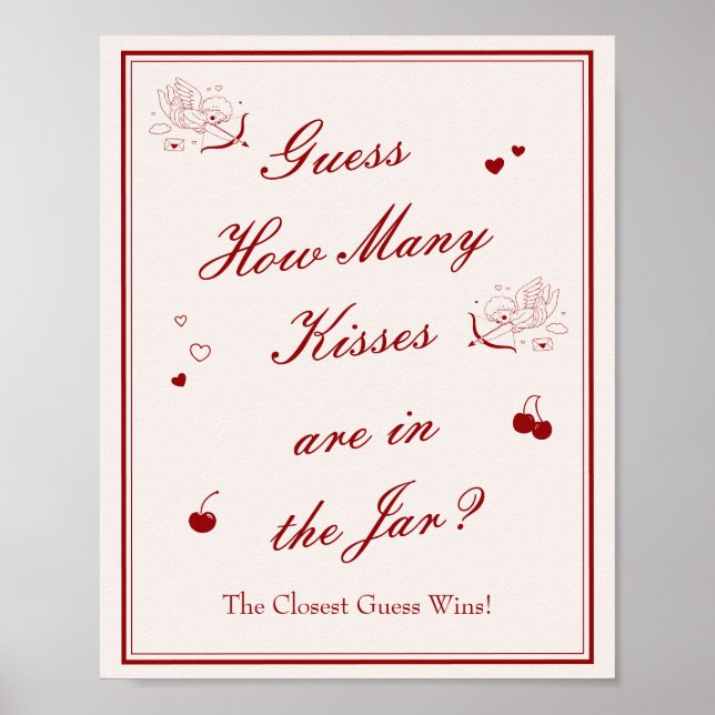 Poster  Valentine Bridal Shower Guess How Many Kisses (Frente)