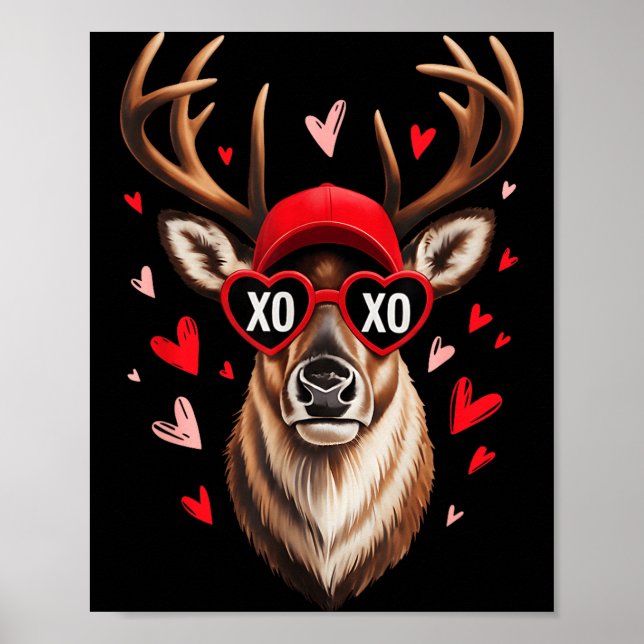 Poster Valentine Buck Camo Deer Retro Caça Meninos Boné (Frente)