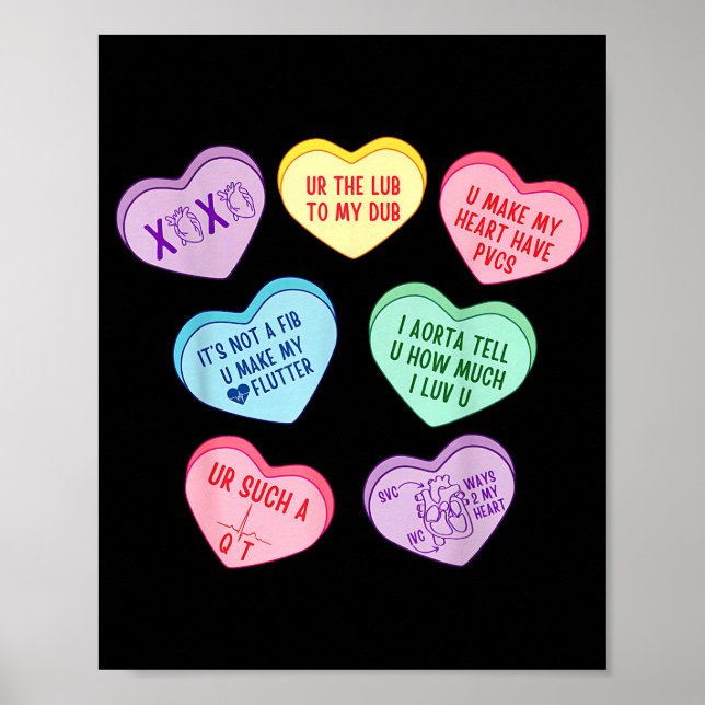 Poster Valentine Cardiologist Hearts Candy Ekg Tech Telem (Frente)