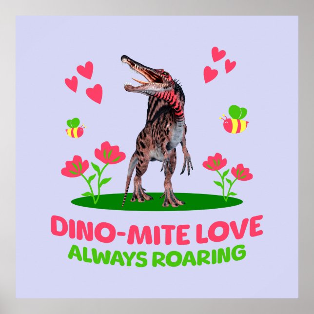 Poster Valentine de Dinossauro Fofo para Crianças (Frente)
