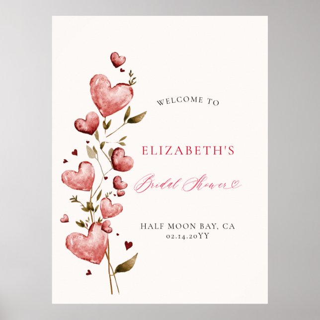 Poster Valentine Hearts Vine Whimsy Bridal Shower Welcome (Frente)