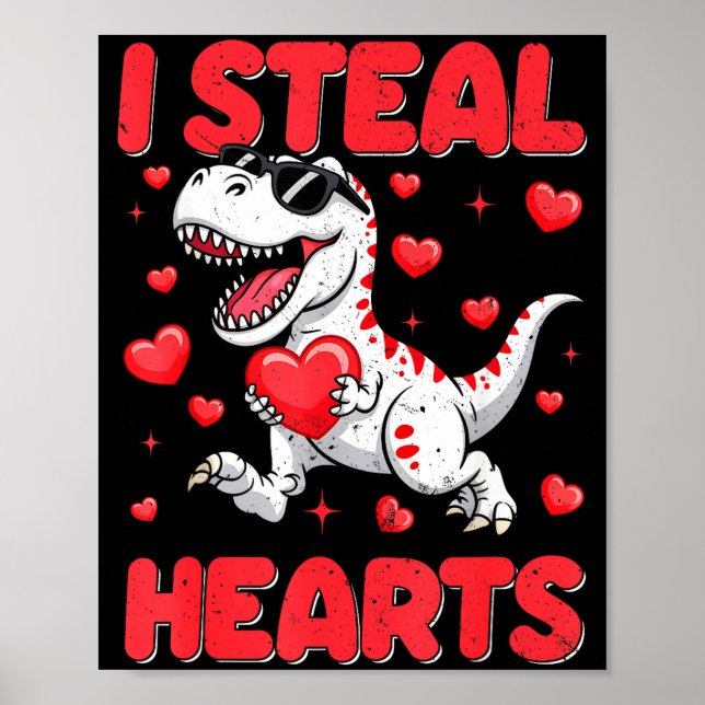Poster Valentine I Steal Hearts Trex Dino Toddler Kids Ba (Frente)