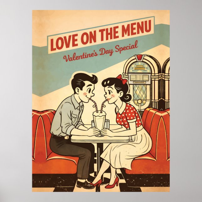 Poster Valentine - Love on the Menu Retro Soda Shop  (Frente)