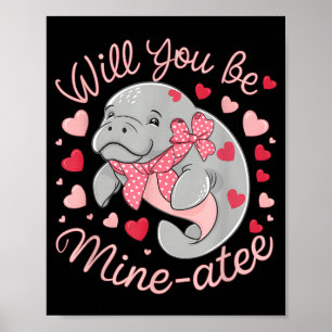 Poster Valentine Manatee Animalzinho Cute Corações Você S