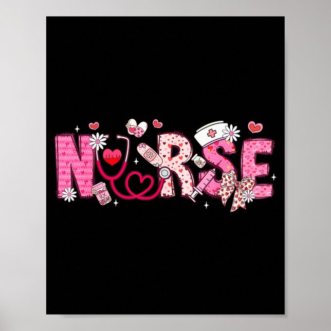 Poster Valentine Nicu Icu Er Rn Nurse Scrub Top Women Gir (Frente)