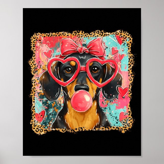 Poster Valentine’s Day Dog Cute Dachshund Dogs For Dog Mo (Frente)