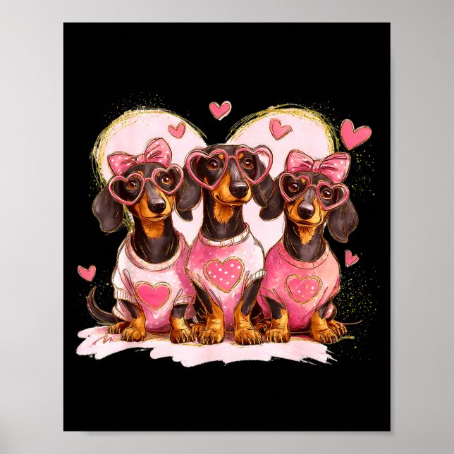 Poster Valentine’s Day Dog Cute Dachshund Dogs For Dog Mo (Frente)