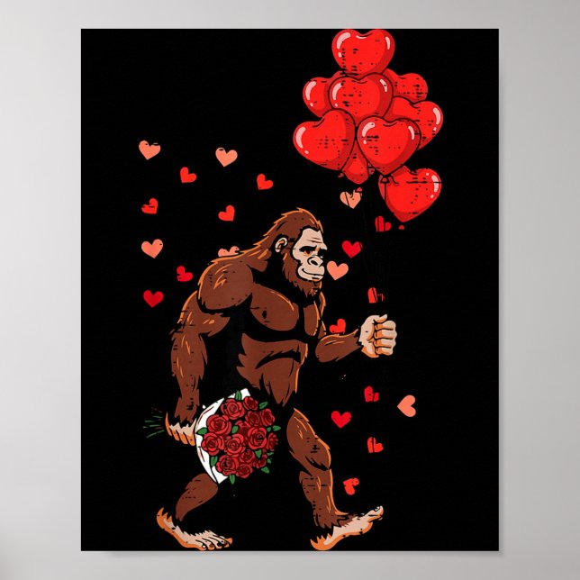 Poster Valentines Day Bigfoot Balloons Sasquatch Men Boys (Frente)