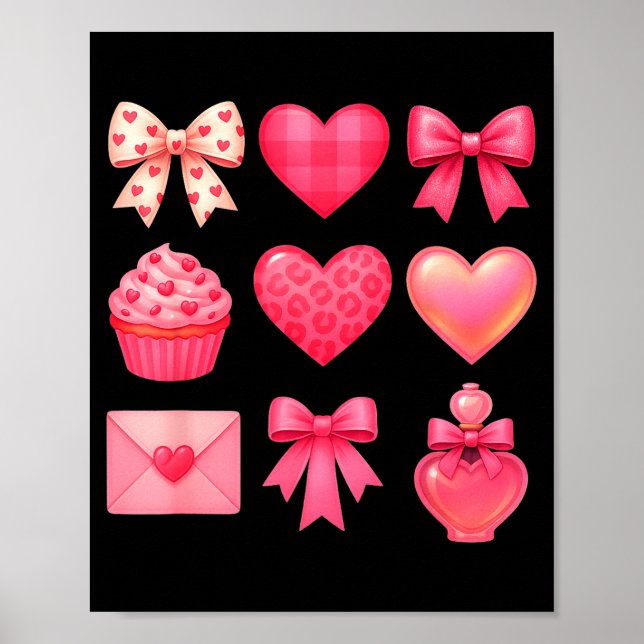 Poster Valentines Day Hearts Leopard Coquette Bow Party W (Frente)