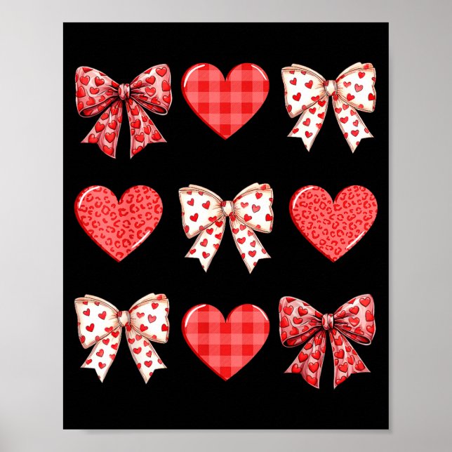Poster Valentines Day Hearts Leopard Coquette Bow Women G (Frente)