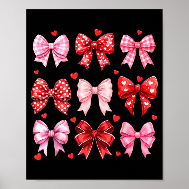 Poster Valentines Day Hearts Leopard Coquette Bow Women G (Frente)