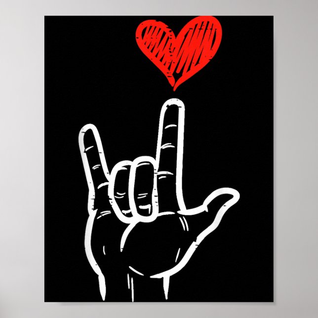 Poster Valentines Day I Love You Hand Sign Asl Heart Wome (Frente)