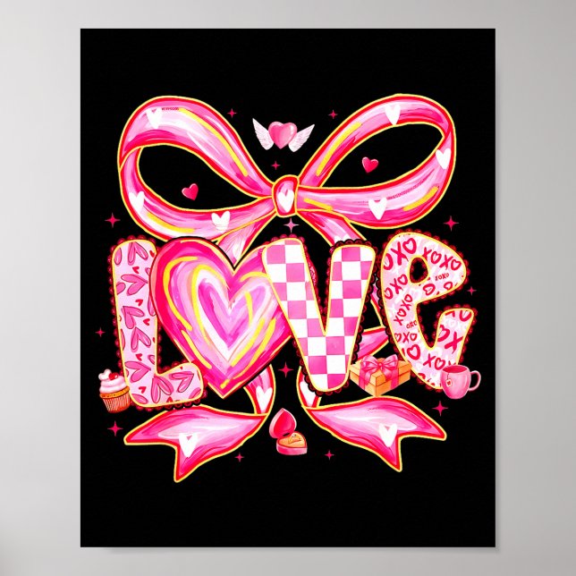 Poster Valentines Day Love Funny Coquette Bow Checkered X (Frente)