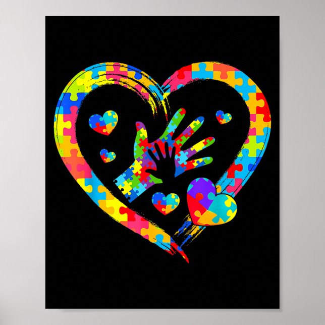 Poster Valentines Day Love Heart Autism Awareness Puzzle  (Frente)