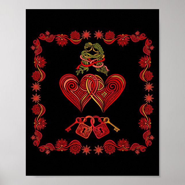 Poster Valentines Day Matching Couple Heart Pajamas Men W (Frente)