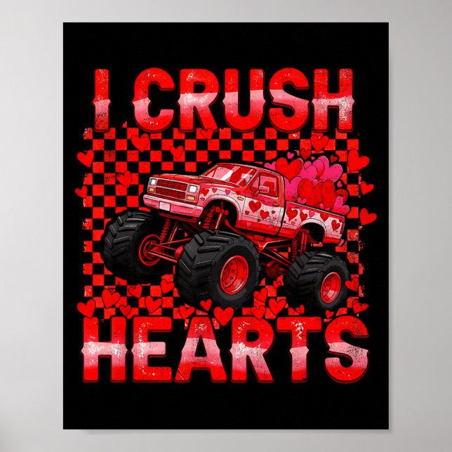 Poster Valentines Day Monster Truck Crush Hearts Toddler  (Frente)