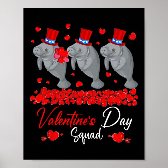 Poster Valentine's Day Squad Three Cute Manatees Zoo Anim (Frente)