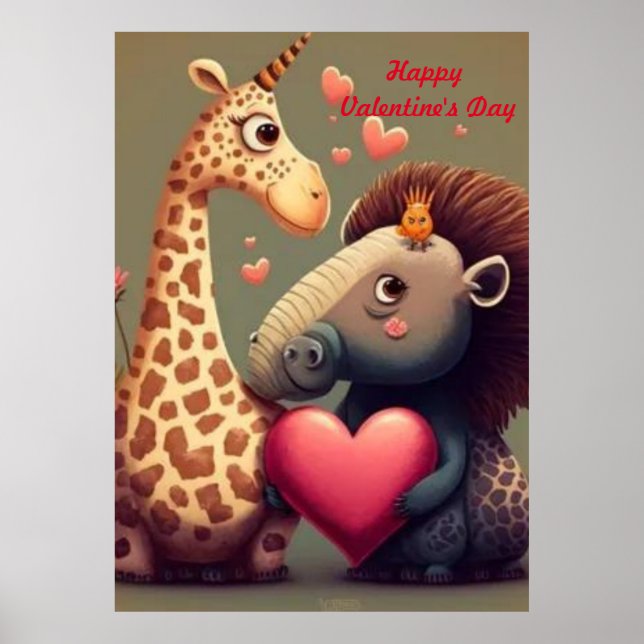 Poster Valentine's hippo cartoon custom  (Frente)