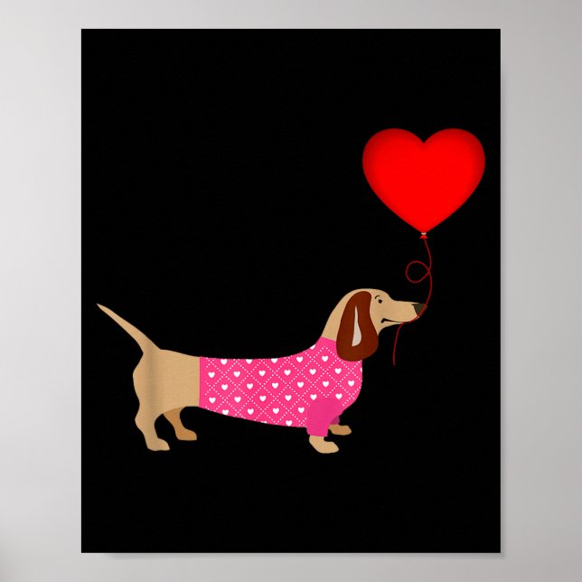 Poster Valentines Weiner Daschund Doxie In Dog Dress  (Frente)