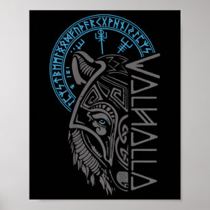 Poster Valhalla Wolf Mask Odin Faz Viking Norse Comp