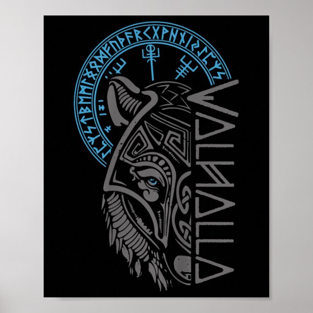Poster Valhalla Wolf Mask Odin Faz Viking Norse Comp (Frente)
