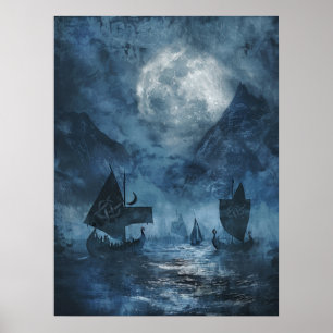 Poster Valknut Viking ships Samhain Halloween Nordic