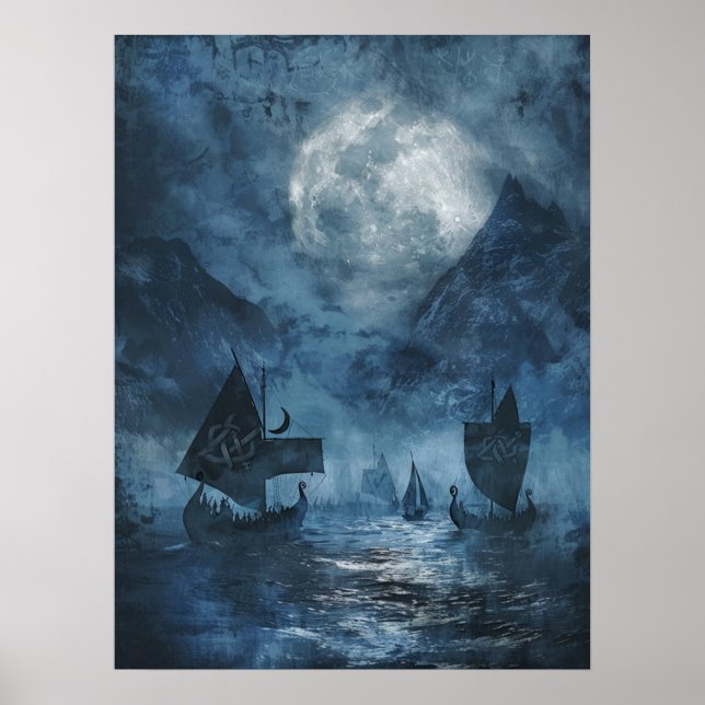 Poster Valknut Viking ships Samhain Halloween Nordic (Frente)