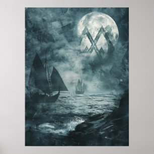 Poster Valknut Viking ships Samhain Halloween Nordic