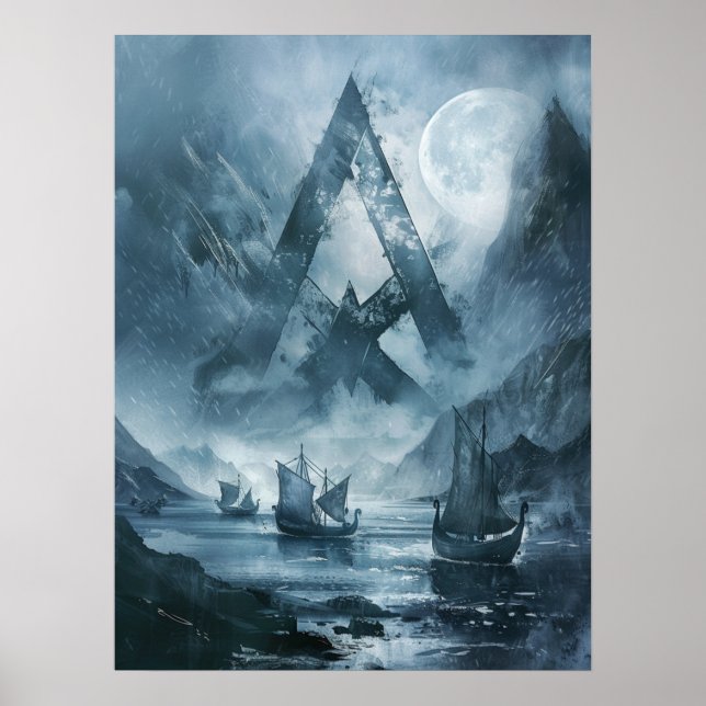 Poster Valknut Viking ships Samhain Halloween Nordic (Frente)
