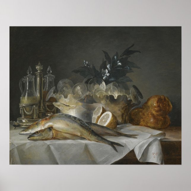 Poster Vallayer-Coster - Still Life With Mackerel, Bread (Frente)